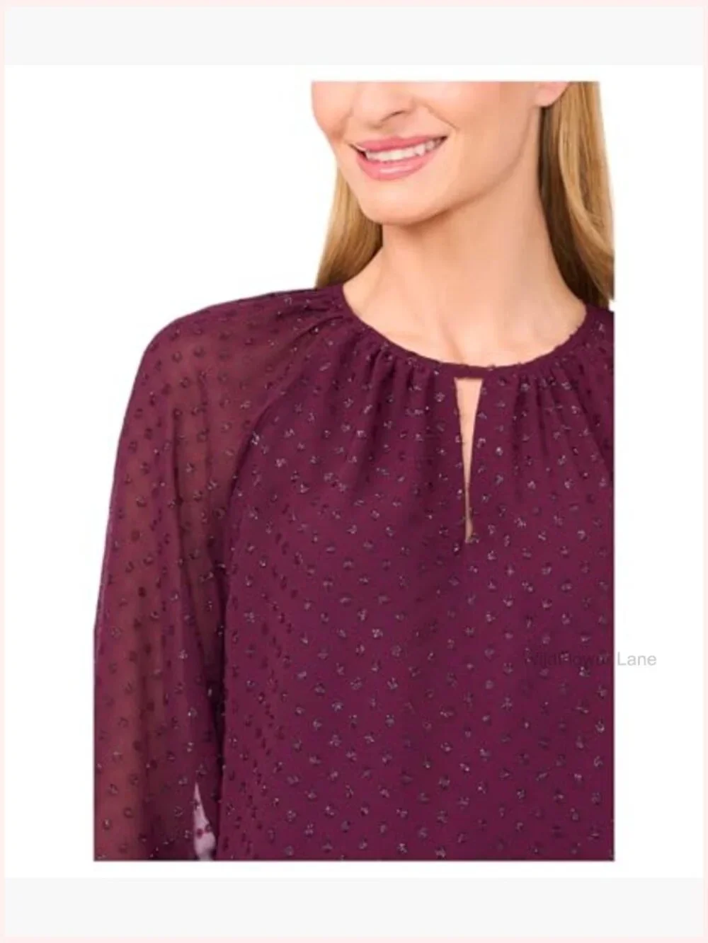 Tiered Sleeve Front Keyhole Blouse Blouse Button Closure - Picture 3 of 3